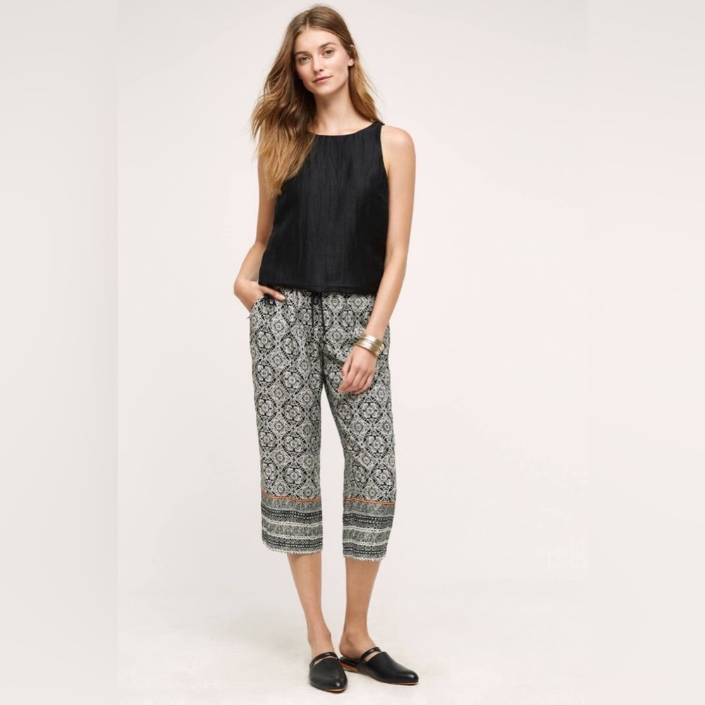 Anthropologie Hei Hei Black and White Cropped Drawstring Pants - Medium Petite